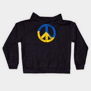 Retro Ukraine Peace Sign with Ukraine Flag Overlay Distressed Kids Hoodie